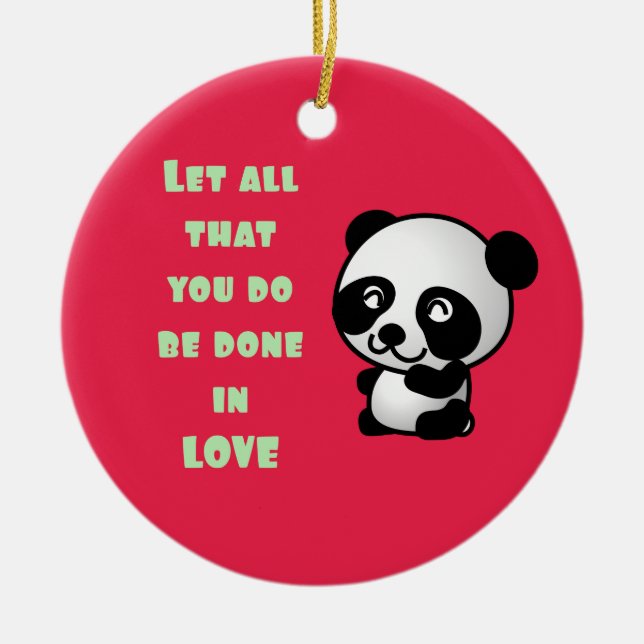 Panda with Inspirational Love Quote Ceramic Tree Decoration (Front)