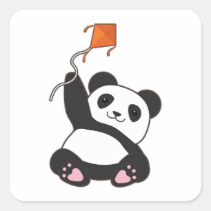 Panda with Kite Square Sticker