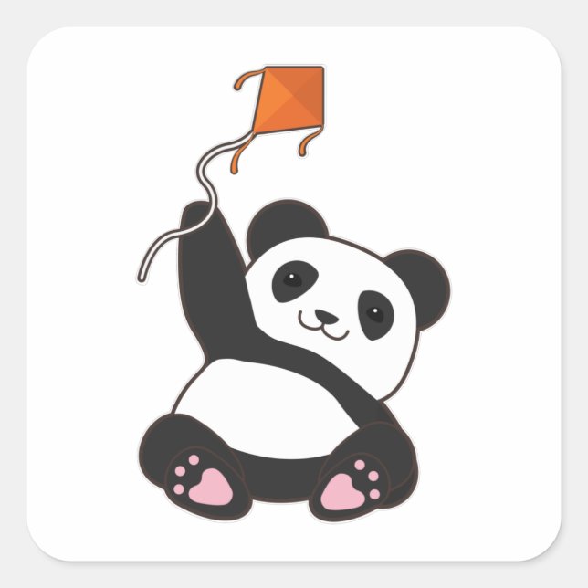 Panda with Kite Square Sticker (Front)