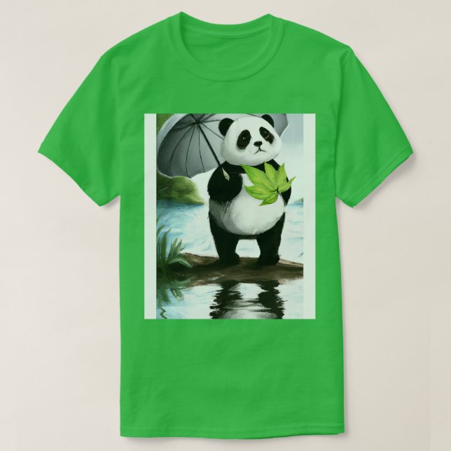 Panda with Leaf Umbrella 1 T-Shirt (Design Front)