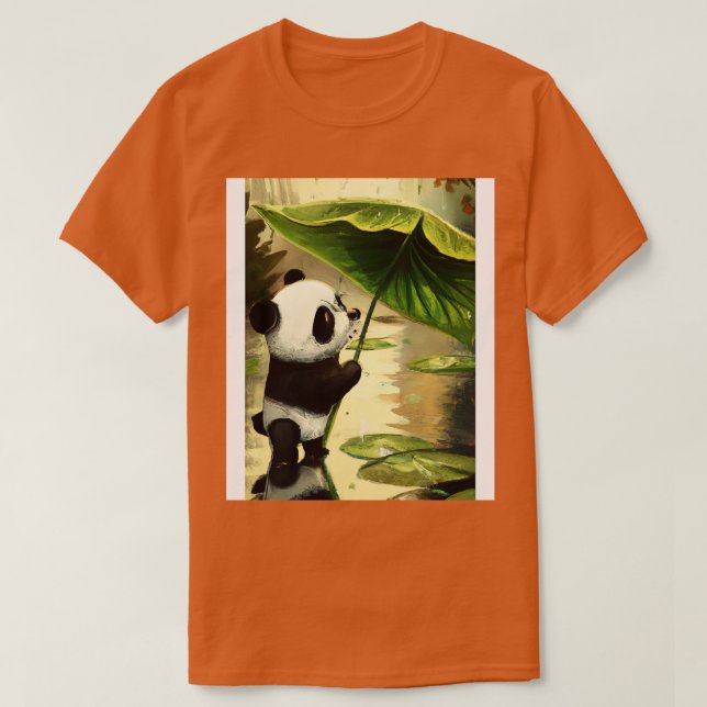 Panda with Leaf Umbrella 2 T-Shirt (Design Front)