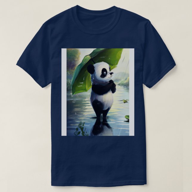 Panda with Leaf Umbrella 5 T-Shirt (Design Front)