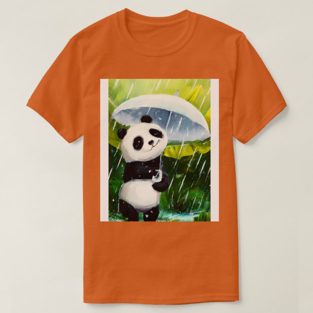 Panda with Leaf Umbrella T-Shirt (Design Front)