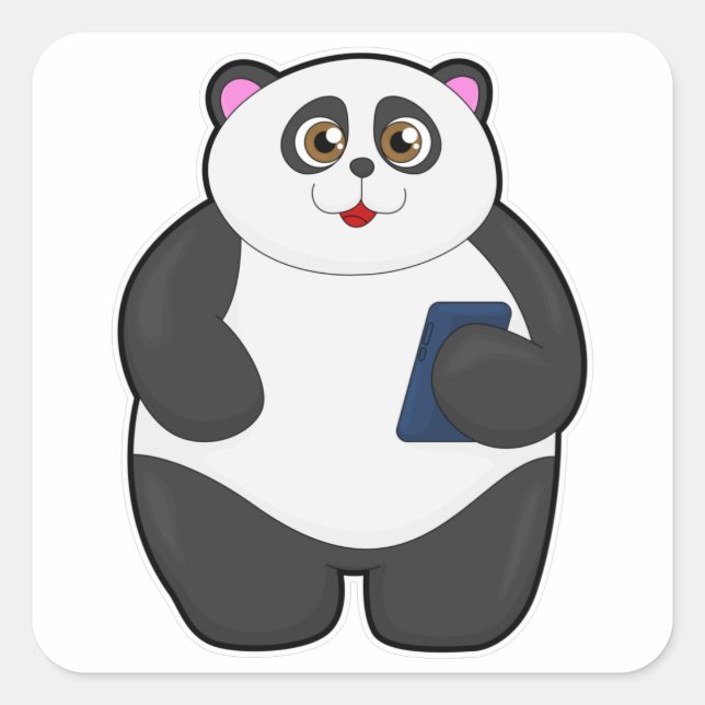 Panda with Mobile phone Square Sticker (Front)