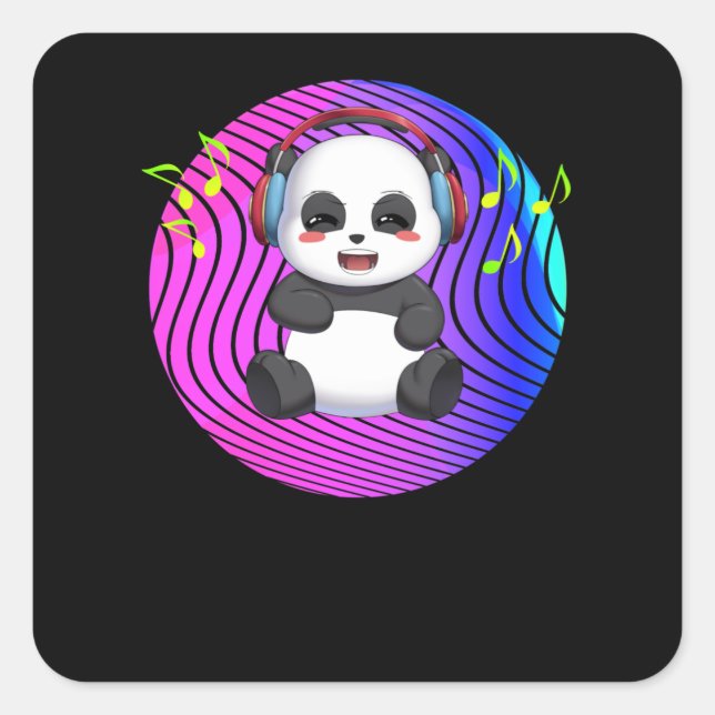 Panda with music headphones DJ Square Sticker (Front)