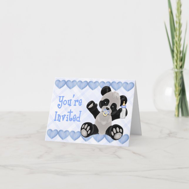 Panda with Pacifier Blue Baby Shower Invitation (Front)