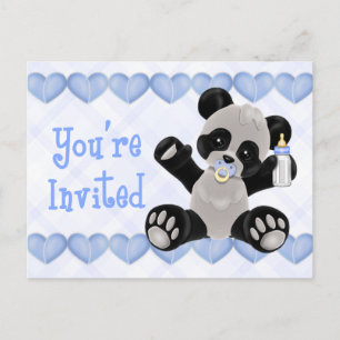 Panda with Pacifier Blue Baby Shower Invitation Postcard