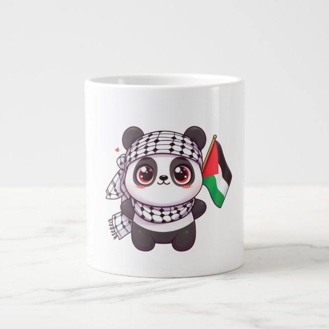 Panda with Peace in Palestine Large Coffee Mug (Front)