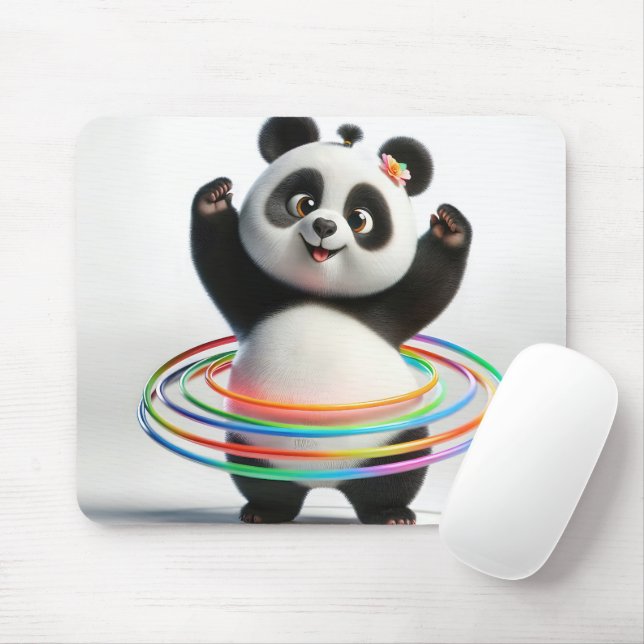 Panda With Rainbow Hula Hoops Mouse Mat (With Mouse)