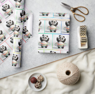 Panda With Rainbow Hula Hoops Wrapping Paper