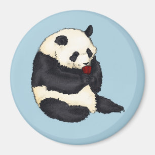 Panda with red tea cup magnet