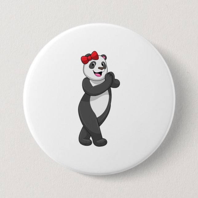 Panda with Ribbon 7.5 Cm Round Badge (Front)