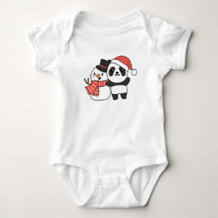 Panda With Snowman In Winter For Christmas Baby Bodysuit