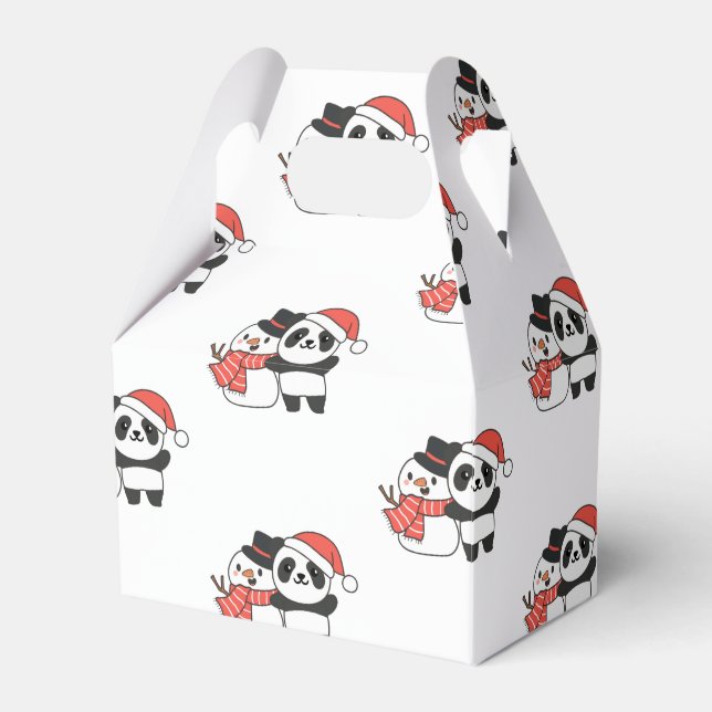 Panda With Snowman In Winter For Christmas Favor B Favour Box (Front Side)