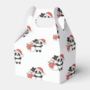 Panda With Snowman In Winter For Christmas Favour  Favour Box