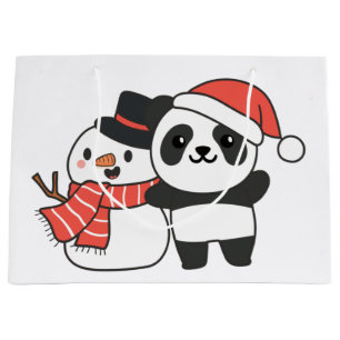Panda With Snowman In Winter For Christmas Large Gift Bag