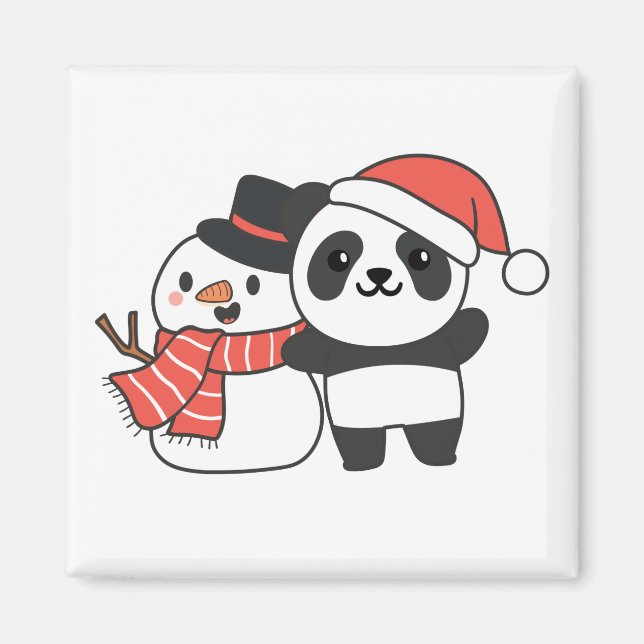 Panda With Snowman In Winter For Christmas Magnet (Front)