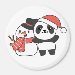 Panda With Snowman In Winter For Christmas Magnet