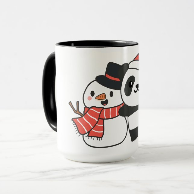 Panda With Snowman In Winter For Christmas Mug (Front Left)