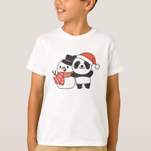 Panda With Snowman In Winter For Christmas T-Shirt