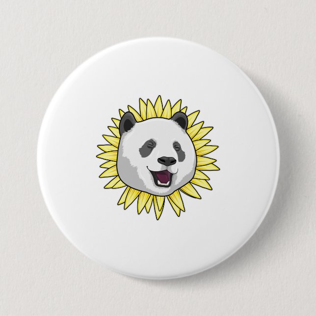 Panda with Sunflower 7.5 Cm Round Badge (Front)