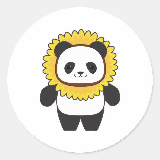 Panda with Sunflower Classic Round Sticker (Front)