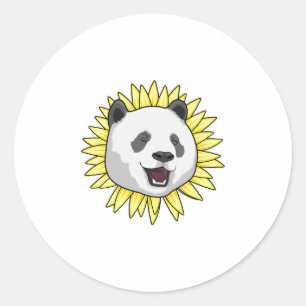 Panda with Sunflower Classic Round Sticker