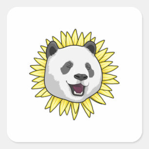 Panda with Sunflower Square Sticker