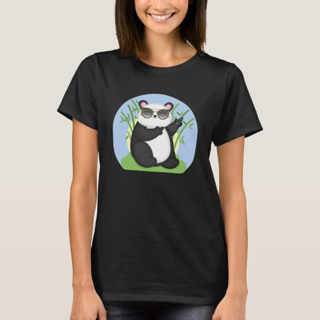 Panda With Sunglasses Dancing In Bamboos Panda T-Shirt (Front)