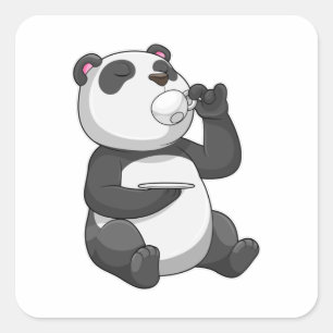 Panda with Tea Cup Square Sticker