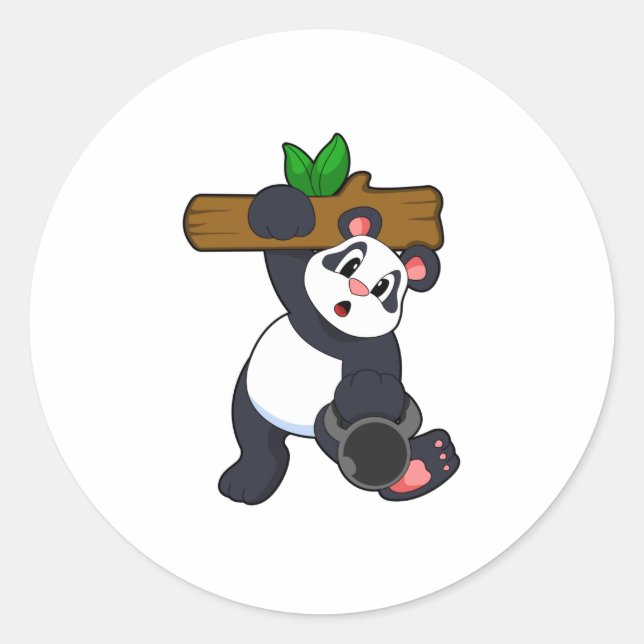 Panda with Wood at Strength training Classic Round Sticker (Front)