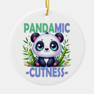 Pandamic Cuteness pun. Cute baby Panda cartoon Ceramic Tree Decoration