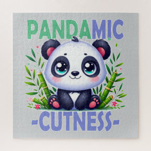 Pandamic Cuteness pun. Cute baby Panda cartoon Jigsaw Puzzle