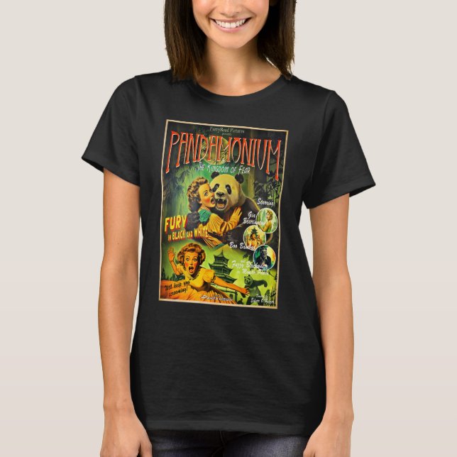 Pandamonium Funny Panda horror movie poster T-Shirt (Front)