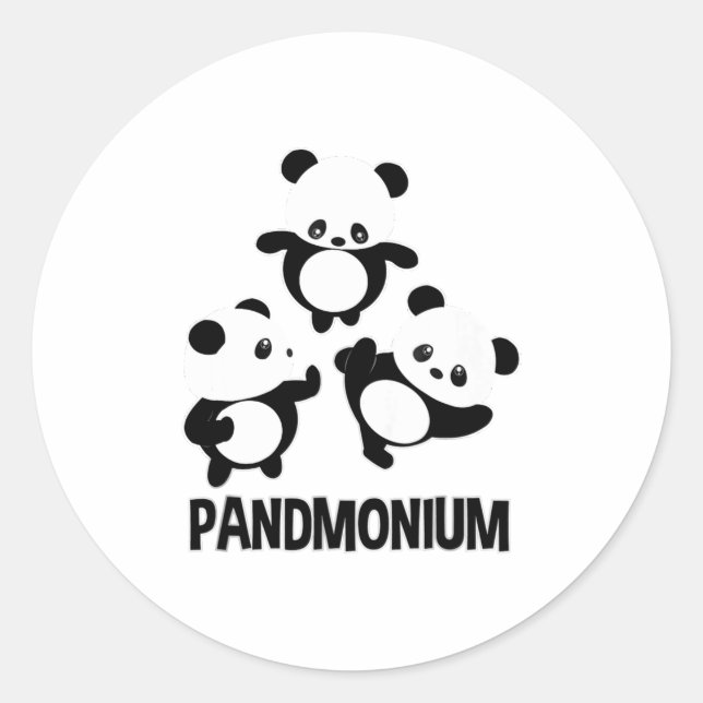 Pandamonium TShirt  Funny Panda Bear Pun Tee Classic Round Sticker (Front)