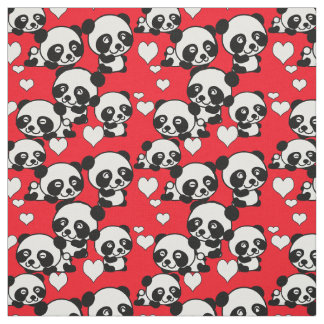Pandas and Hearts Valentine Fabric