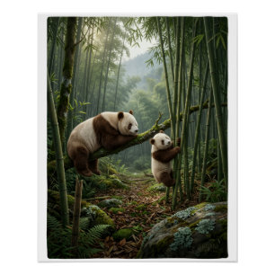 Pandas Bamboo Forest Wildlife Nature Fleece Blanke Poster