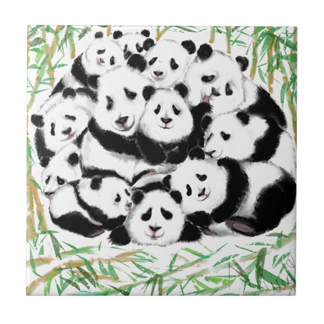 Pandas - Big Hugs - Cute - Funny - Watercolor Art Tile (Front)
