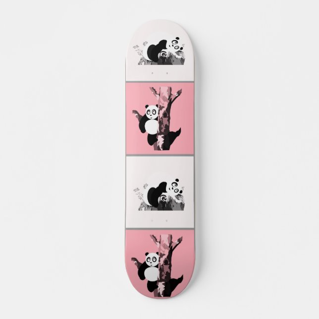 Pandas Chequered - Pink Skateboard (Front)