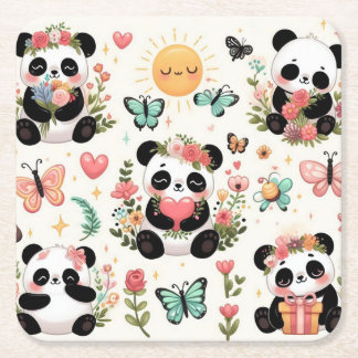 Panda's Garden of Love Paper Coaster