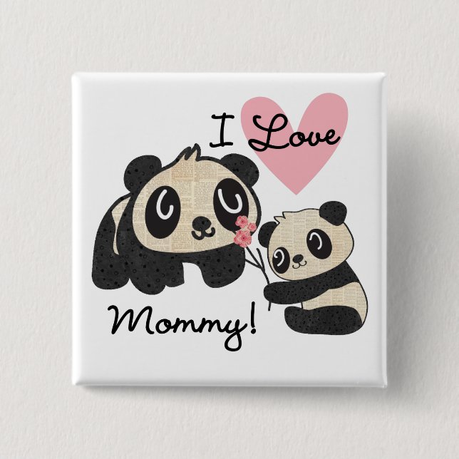 Pandas I Love Mummy 15 Cm Square Badge (Front)