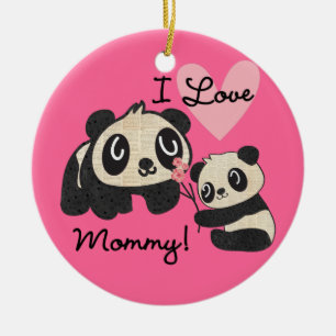Pandas I Love Mummy Ceramic Tree Decoration