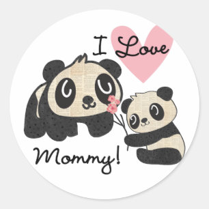 Pandas I Love Mummy Classic Round Sticker