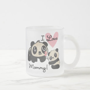 Pandas I Love Mummy Frosted Glass Coffee Mug