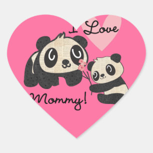 Pandas I Love Mummy Heart Sticker