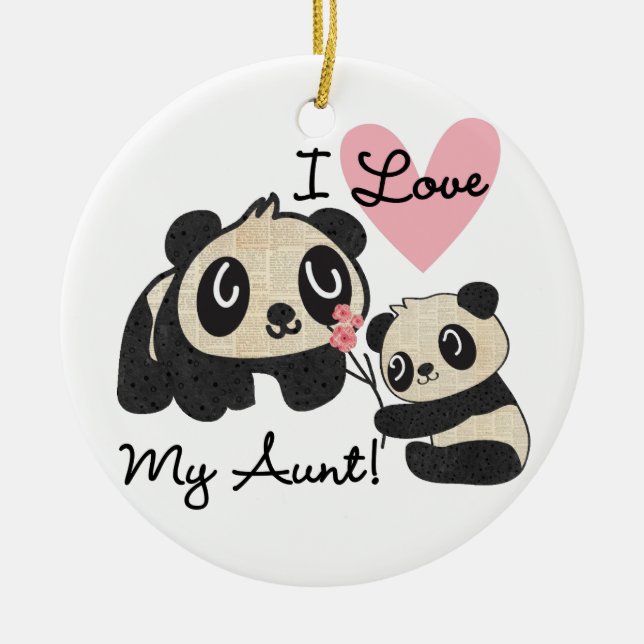 Pandas I Love My Aunt Ceramic Tree Decoration (Front)