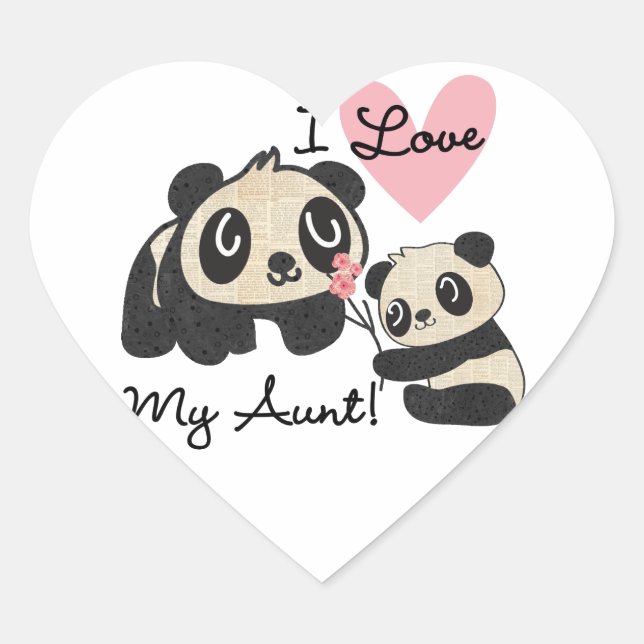 Pandas I Love My Aunt Heart Sticker (Front)
