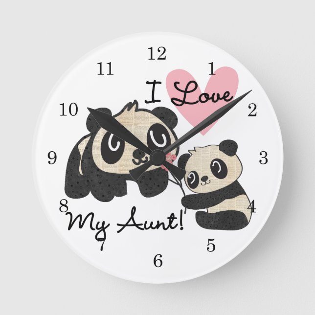 Pandas I Love My Aunt Round Clock (Front)