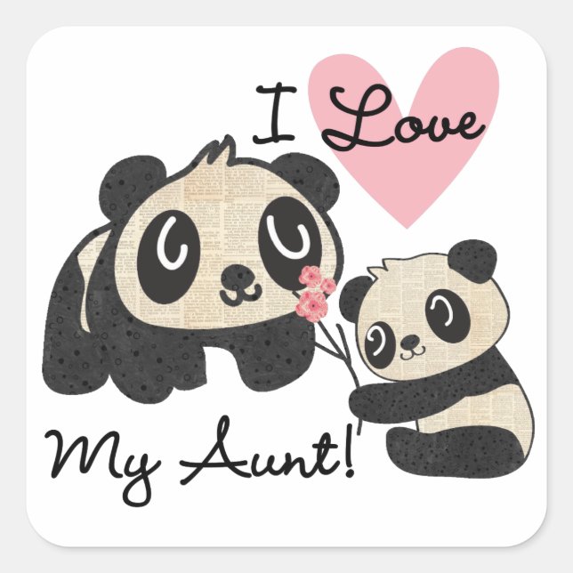 Pandas I Love My Aunt Square Sticker (Front)