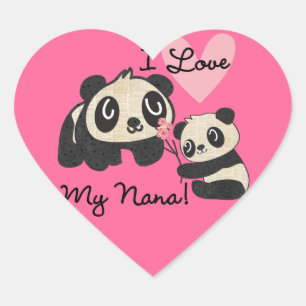 Pandas I Love My Nana Heart Sticker